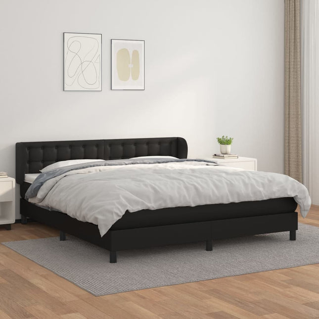 Boxspring Met Matras Kunstleer Zwart 160 x 200 cm Knopen