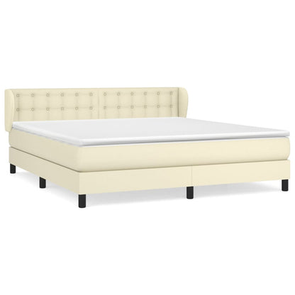 Boxspring Met Matras Kunstleer Crèmekleurig 160X200 Cm 160 x 200 cm