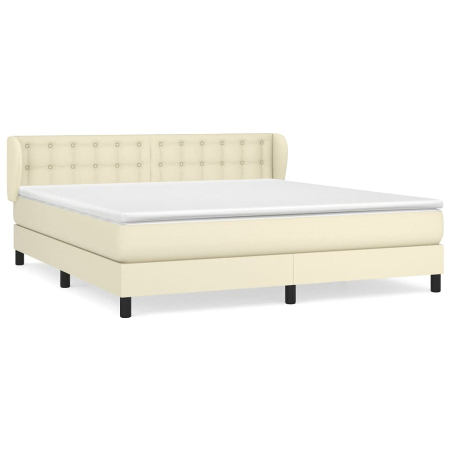 Boxspring Met Matras Kunstleer Crèmekleurig 160X200 Cm 160 x 200 cm