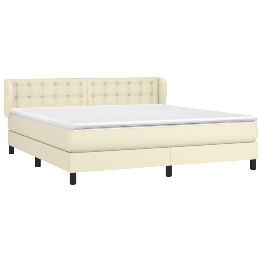 Boxspring Met Matras Kunstleer Crèmekleurig 160X200 Cm 160 x 200 cm