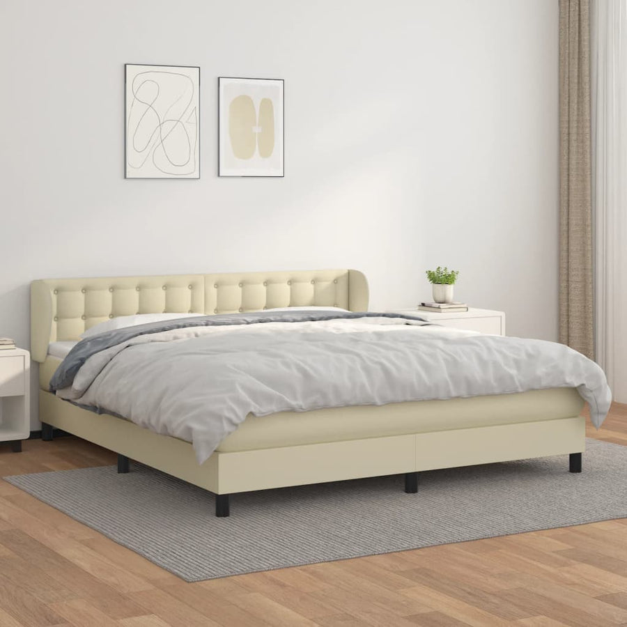 Boxspring Met Matras Kunstleer Crèmekleurig 160X200 Cm 160 x 200 cm