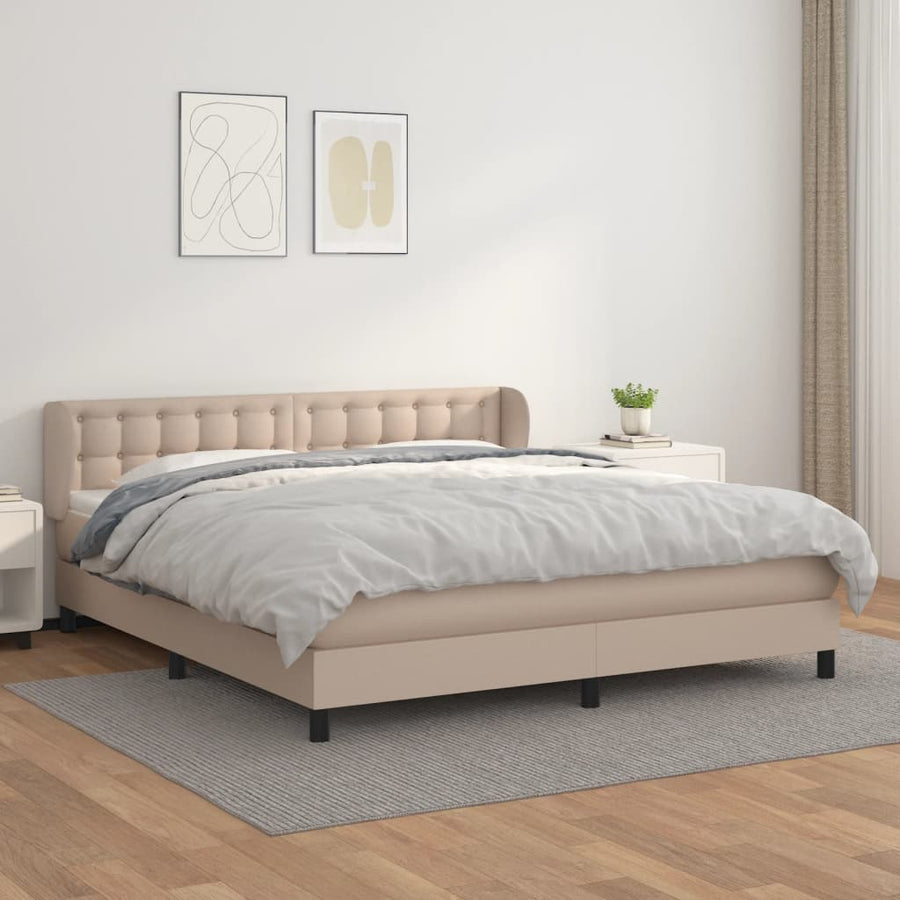 Boxspring Met Matras Kunstleer Kleurig Cappuccino 160 x 200 cm Knopen