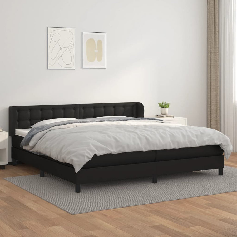 Boxspring Met Matras Kunstleer Zwart 200 x 200 cm Knopen
