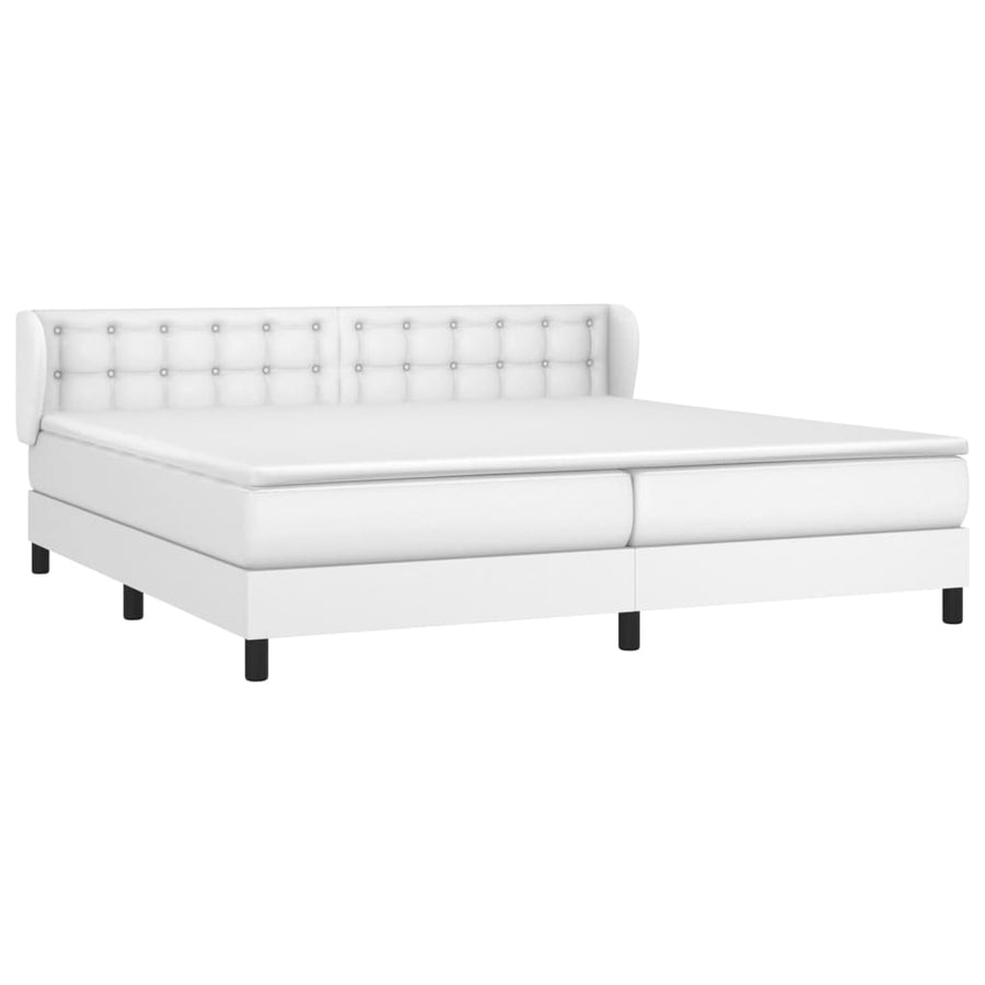 Boxspring Met Matras Kunstleer Wit 200 x 200 cm Knopen