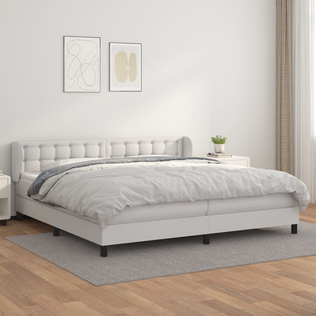 Boxspring Met Matras Kunstleer Wit 200 x 200 cm Knopen