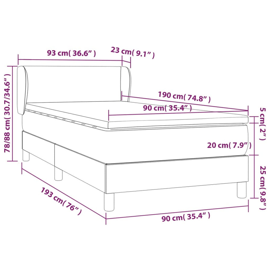 Boxspring Met Matras Fluweel Donkergrijs 90 x 190 cm Effen ontwerp
