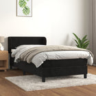 Boxspring met matras fluweel zwart 90x190 cm 90 x 190 cm Effen ontwerp