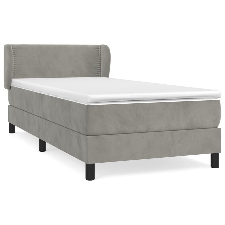 Boxspring Met Matras Fluweel Lichtgrijs 80 x 200 cm Effen met spijkers