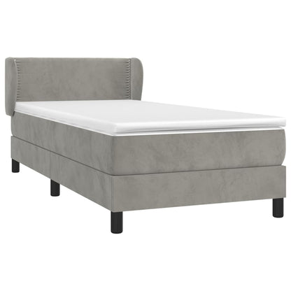 Boxspring Met Matras Fluweel Lichtgrijs 80 x 200 cm Effen met spijkers