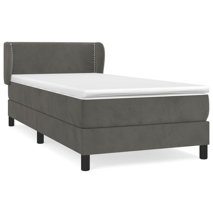 Boxspring Met Matras Fluweel Donkergrijs 90 x 190 cm Effen met spijkers