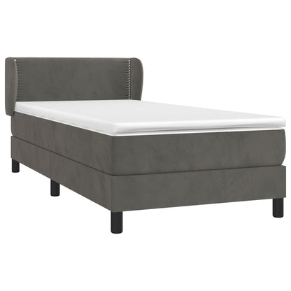 Boxspring Met Matras Fluweel Donkergrijs 90 x 190 cm Effen met spijkers