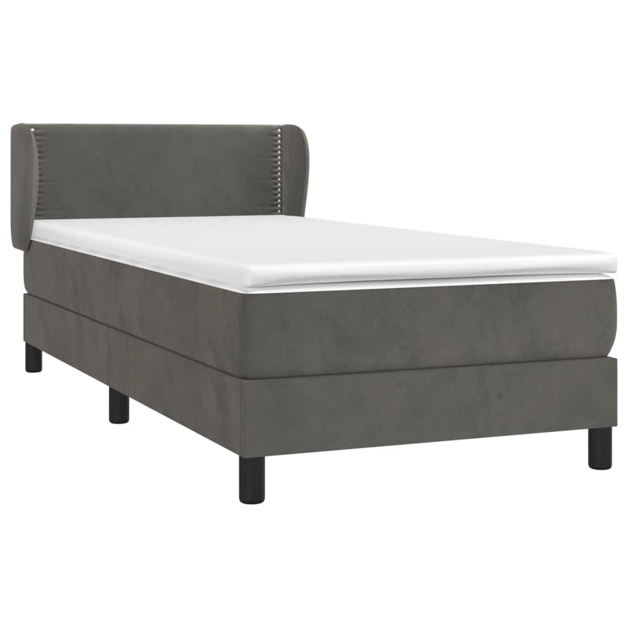 Boxspring Met Matras Fluweel Donkergrijs 90 x 190 cm Effen met spijkers