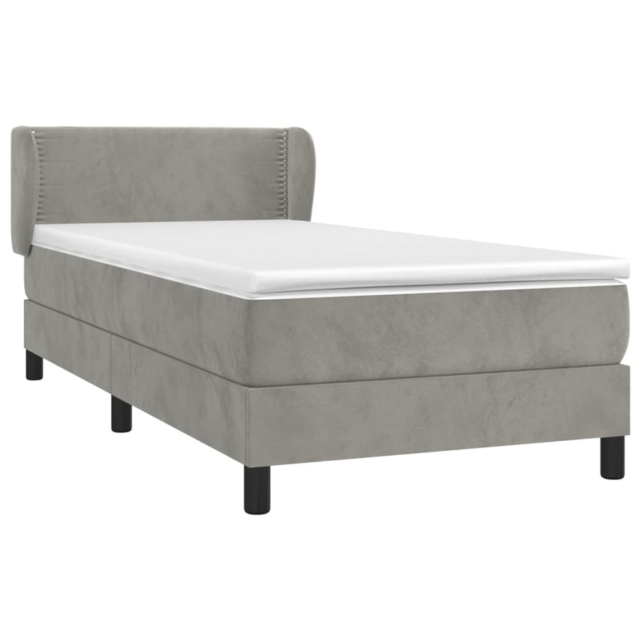 Boxspring met matras fluweel lichtgrijs 100x200 cm 100 x 200 cm Effen met spijkers