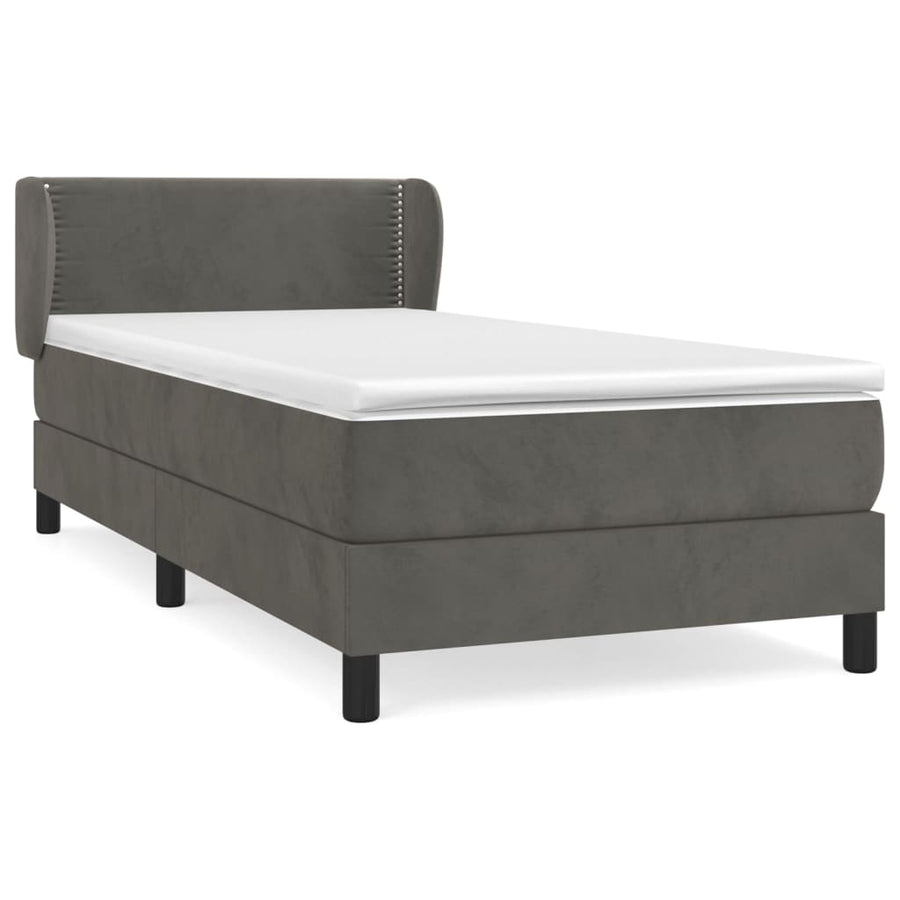 Boxspring Met Matras Fluweel Donkergrijs 100 x 200 cm Effen met spijkers