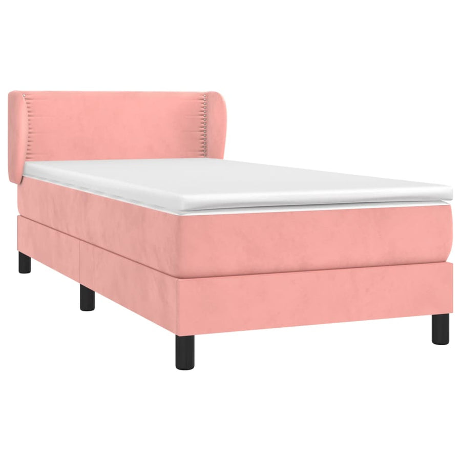 Boxspring Met Matras Fluweel Roze 100 x 200 cm Effen met spijkers