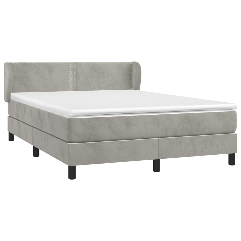 Boxspring Met Matras Fluweel Lichtgrijs 140 x 190 cm Effen met spijkers