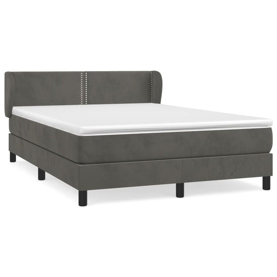 Boxspring Met Matras Fluweel Donkergrijs 140 x 190 cm Effen met spijkers