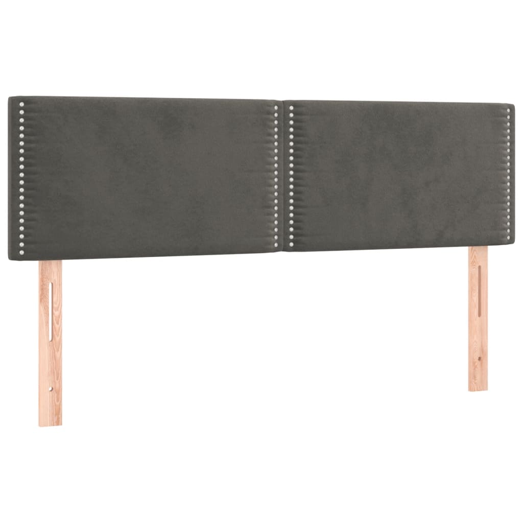 Boxspring Met Matras Fluweel Donkergrijs 140 x 190 cm Effen met spijkers