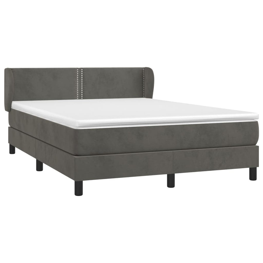 Boxspring Met Matras Fluweel Donkergrijs 140 x 200 cm Effen met spijkers
