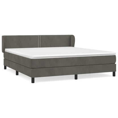 Boxspring Met Matras Fluweel Donkergrijs 160 x 200 cm Effen met spijkers
