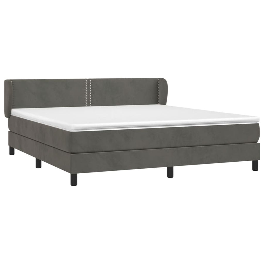 Boxspring Met Matras Fluweel Donkergrijs 160 x 200 cm Effen met spijkers