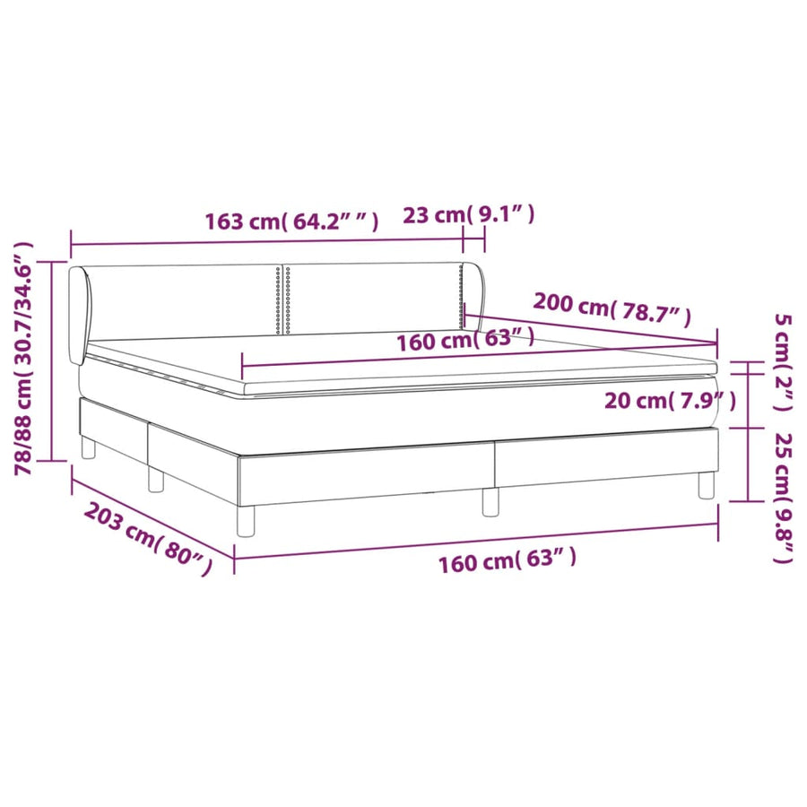 Boxspring Met Matras Fluweel Roze 160 x 200 cm Effen met spijkers
