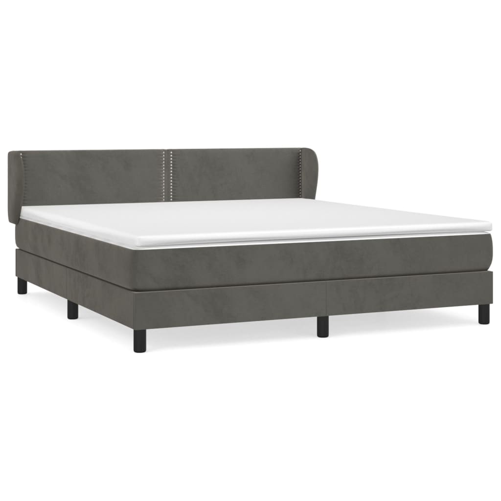 Boxspring Met Matras Fluweel Donkergrijs 180 x 200 cm Effen met spijkers