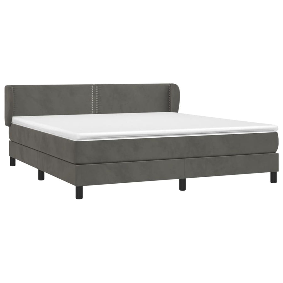 Boxspring Met Matras Fluweel Donkergrijs 180 x 200 cm Effen met spijkers