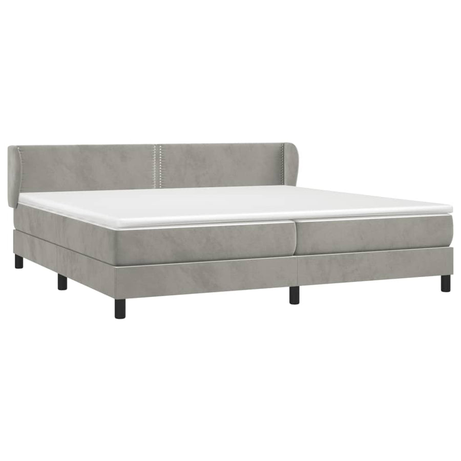 Boxspring Met Matras Fluweel Lichtgrijs 200 x 200 cm Effen met spijkers