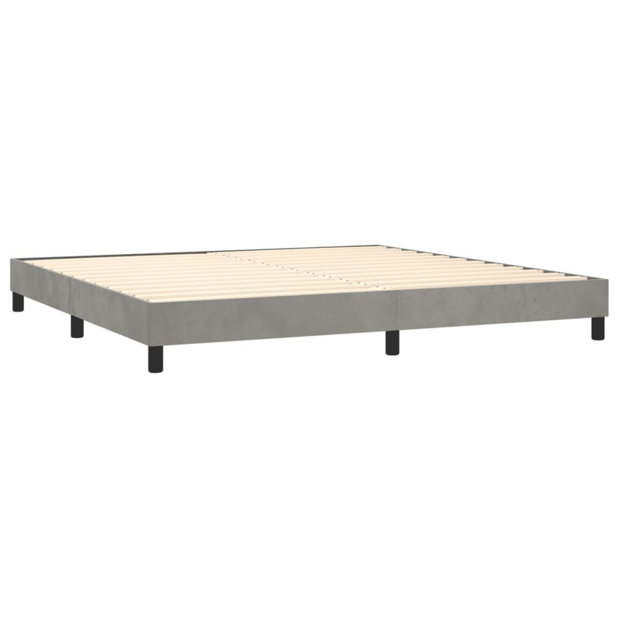 Boxspring Met Matras Fluweel Lichtgrijs 200 x 200 cm Effen met spijkers