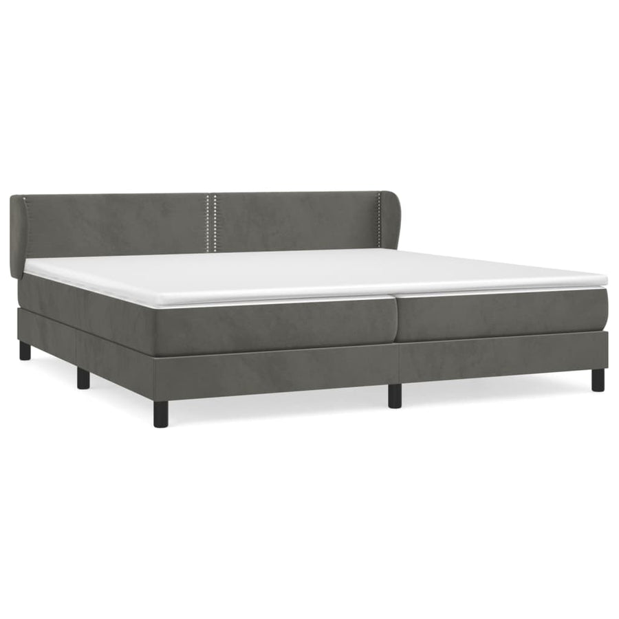 Boxspring Met Matras Fluweel Donkergrijs 200 x 200 cm Effen met spijkers
