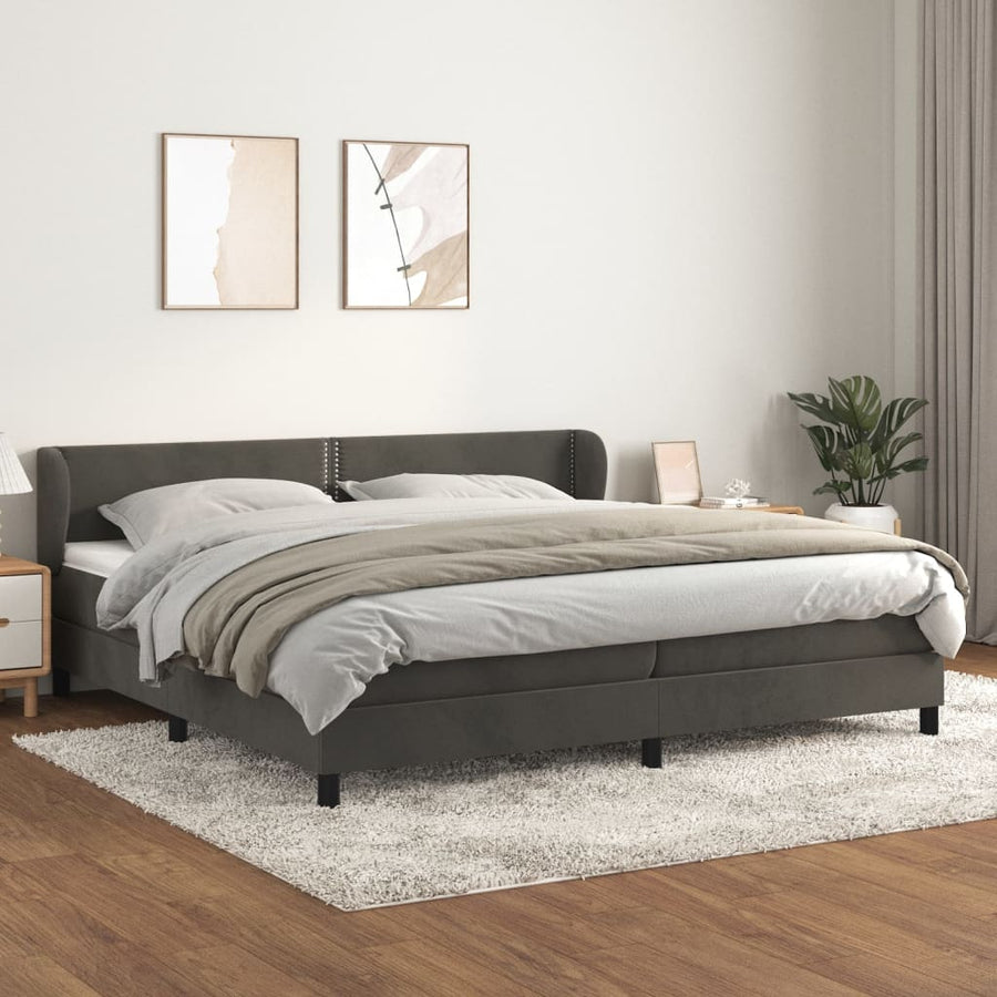 Boxspring Met Matras Fluweel Donkergrijs 200 x 200 cm Effen met spijkers