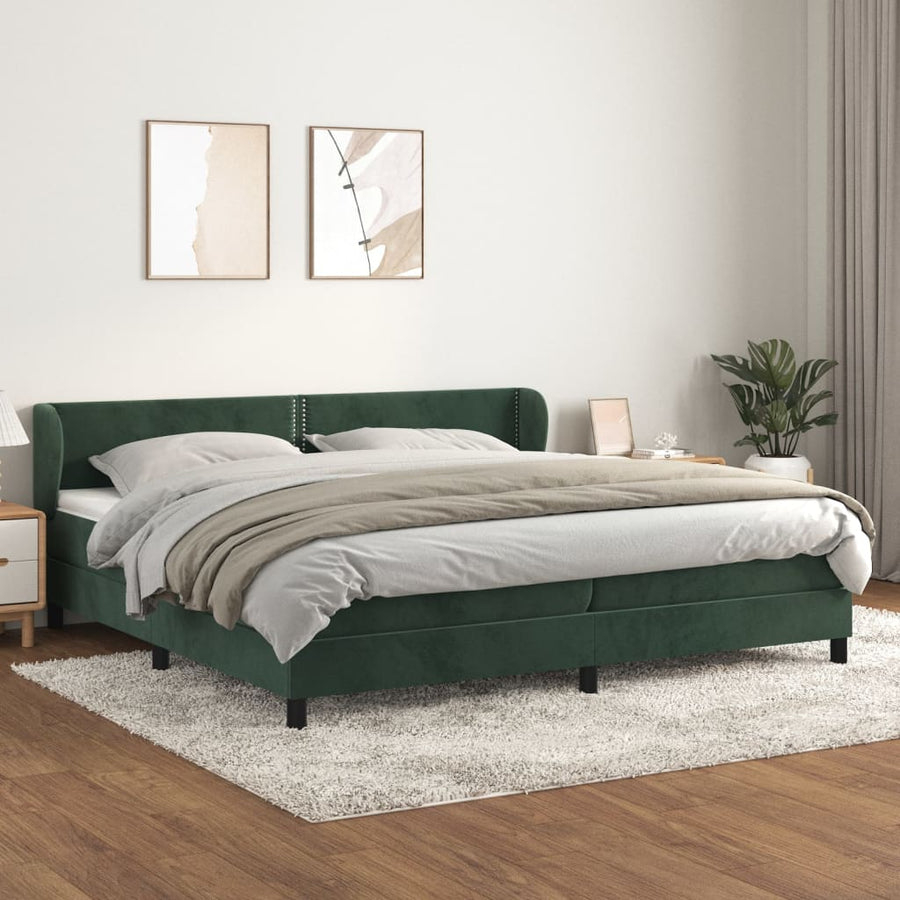 Boxspring Met Matras Fluweel Donkergroen 200 x 200 cm Effen met spijkers