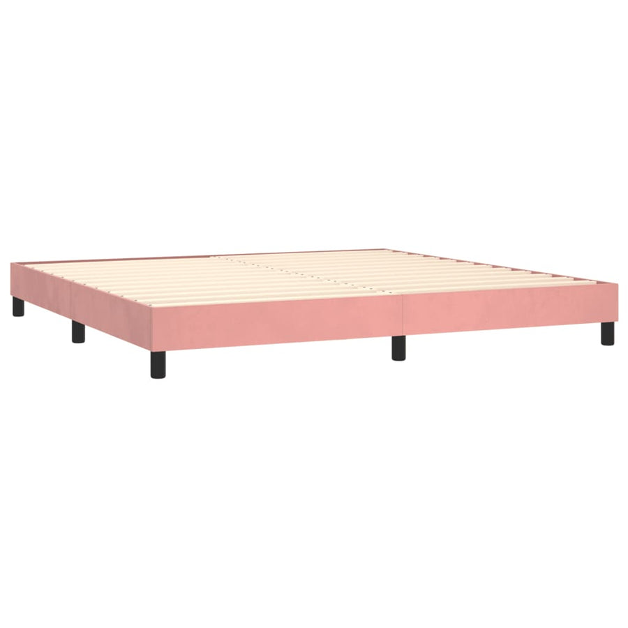 Boxspring Met Matras Fluweel Roze 200 x 200 cm Effen met spijkers