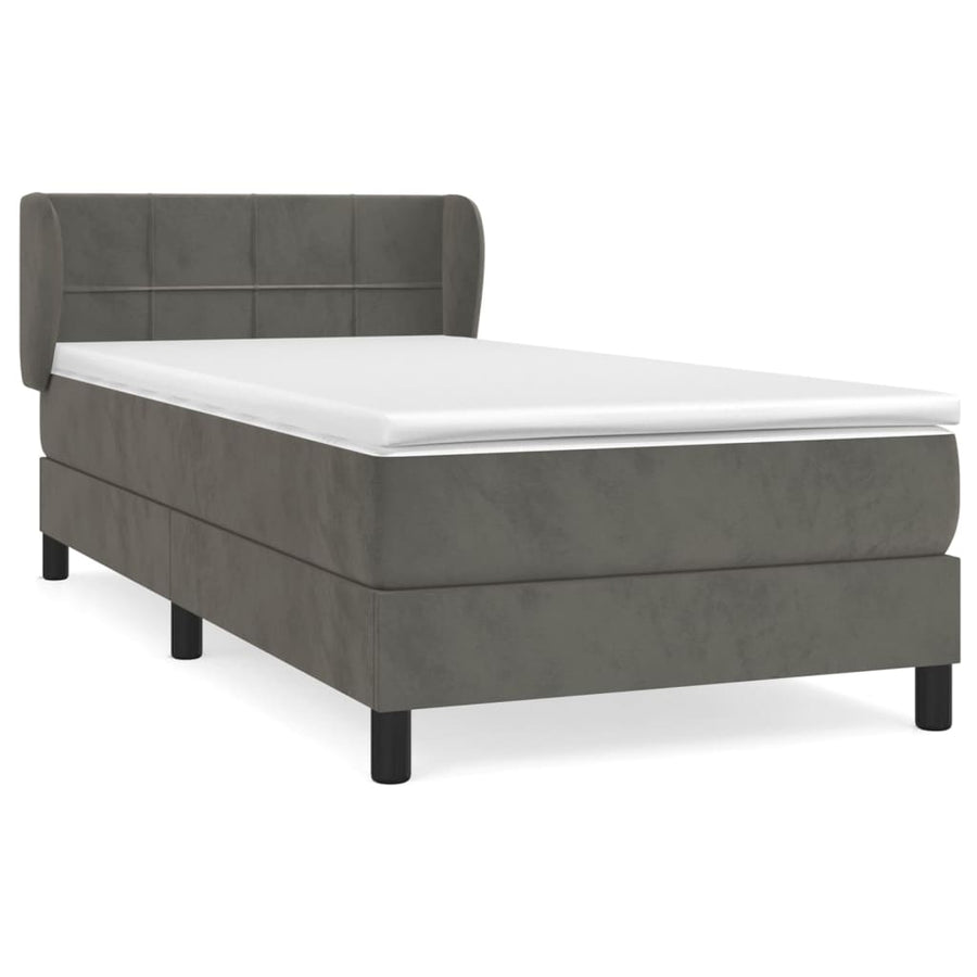 Boxspring Met Matras Fluweel Donkergrijs 80 x 200 cm Blok met vierkanten