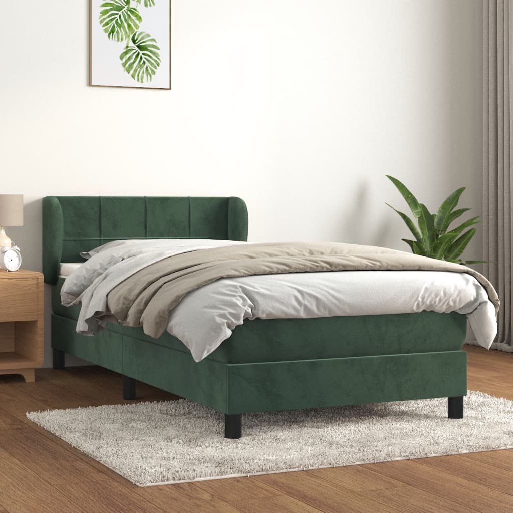 Boxspring Met Matras Fluweel Donkergroen 80 x 200 cm Blok met vierkanten