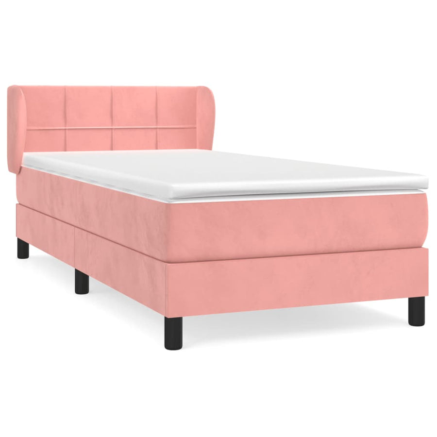 Boxspring Met Matras Fluweel Roze 80 x 200 cm Blok met vierkanten