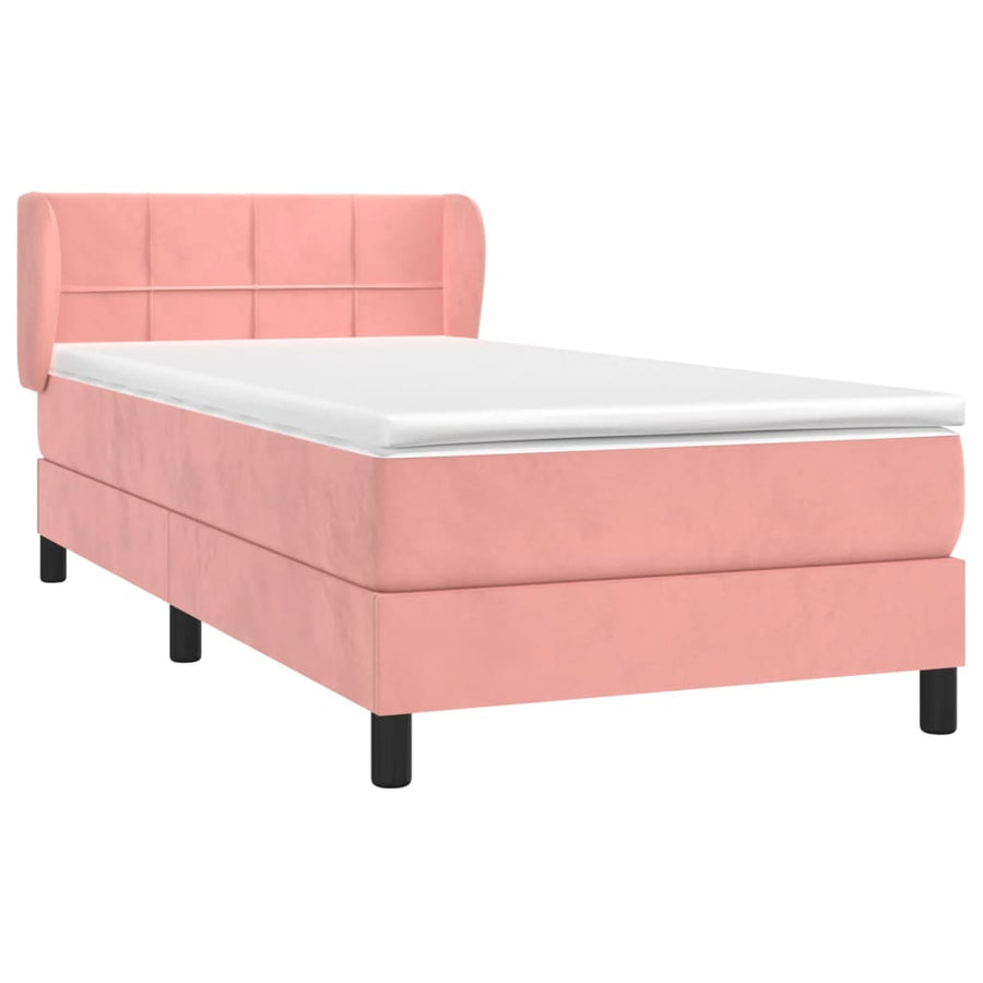 Boxspring Met Matras Fluweel Roze 80 x 200 cm Blok met vierkanten