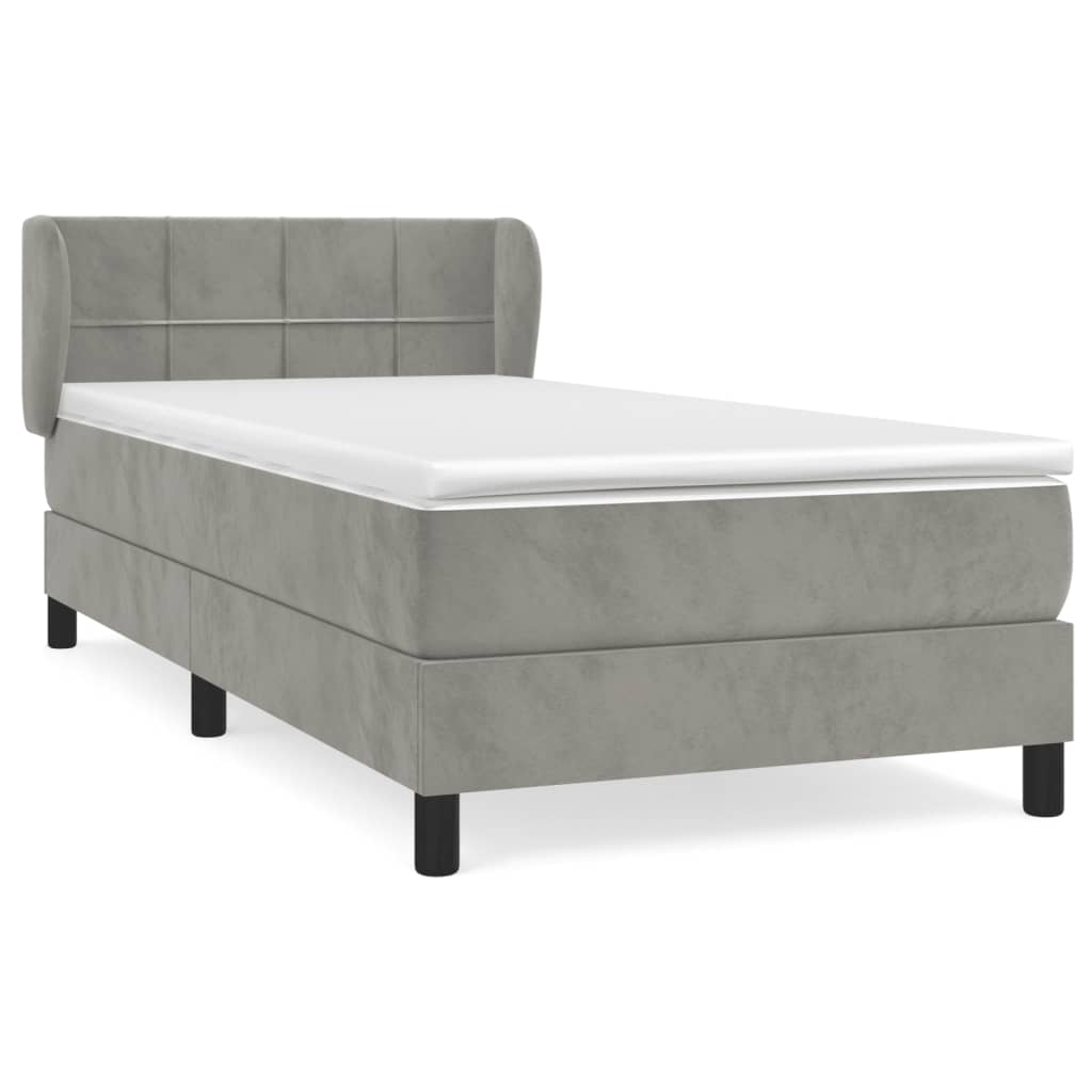 Boxspring Met Matras Fluweel Lichtgrijs 90 x 190 cm Blok met vierkanten