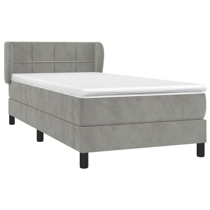 Boxspring Met Matras Fluweel Lichtgrijs 90 x 190 cm Blok met vierkanten