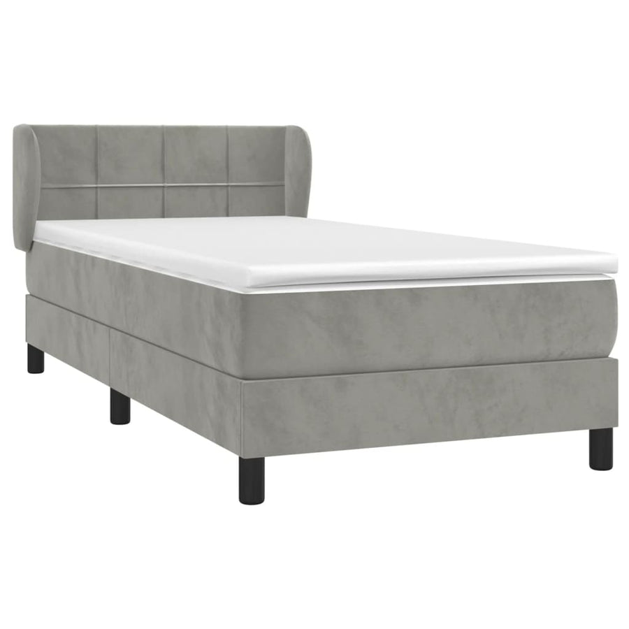 Boxspring Met Matras Fluweel Lichtgrijs 90 x 190 cm Blok met vierkanten