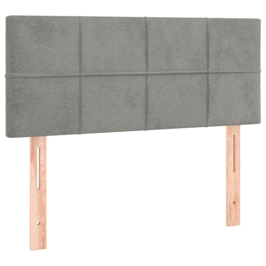 Boxspring Met Matras Fluweel Lichtgrijs 90 x 190 cm Blok met vierkanten