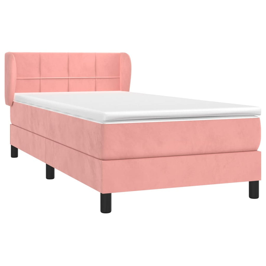 Boxspring Met Matras Fluweel Roze 90 x 190 cm Blok met vierkanten