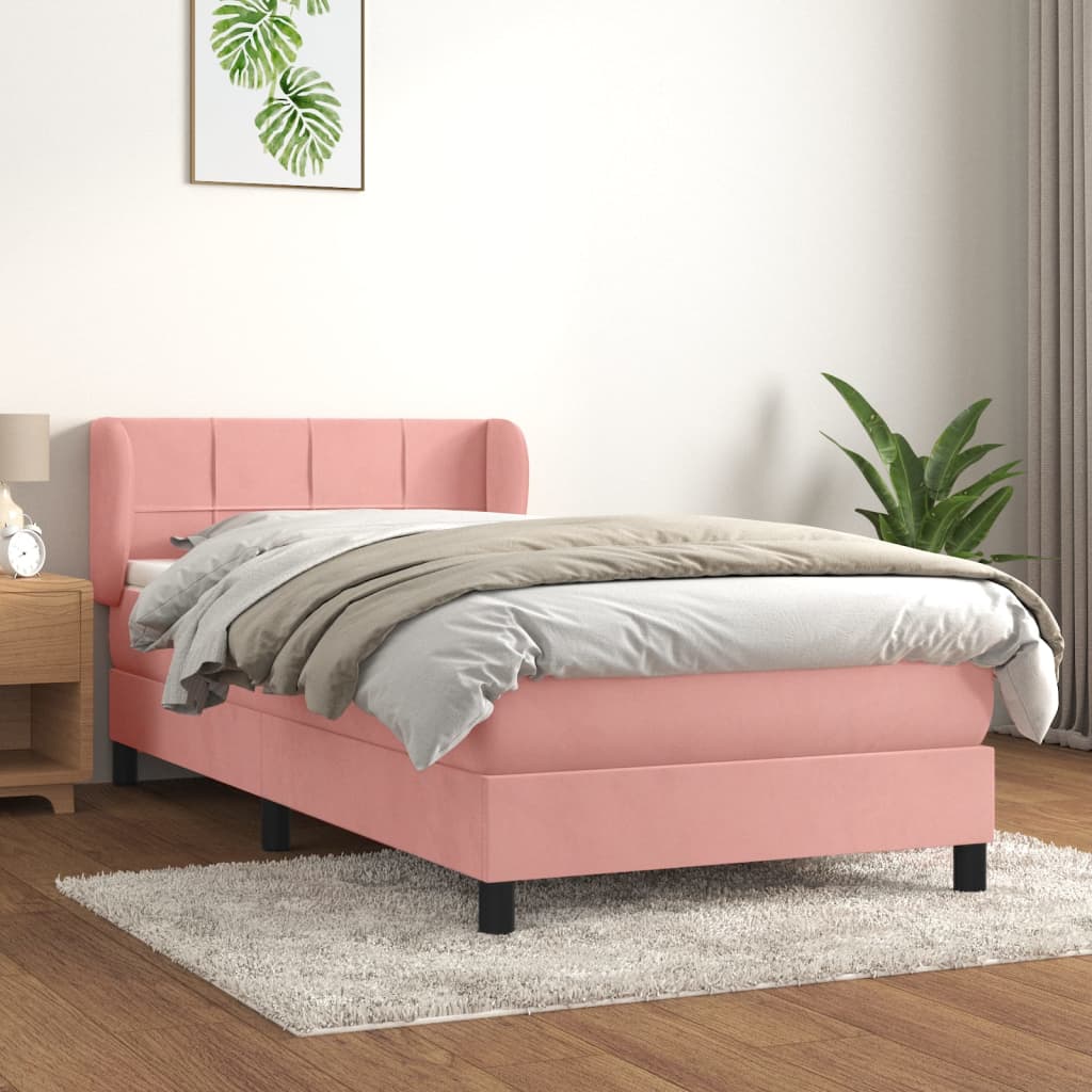 Boxspring Met Matras Fluweel Roze 90 x 190 cm Blok met vierkanten