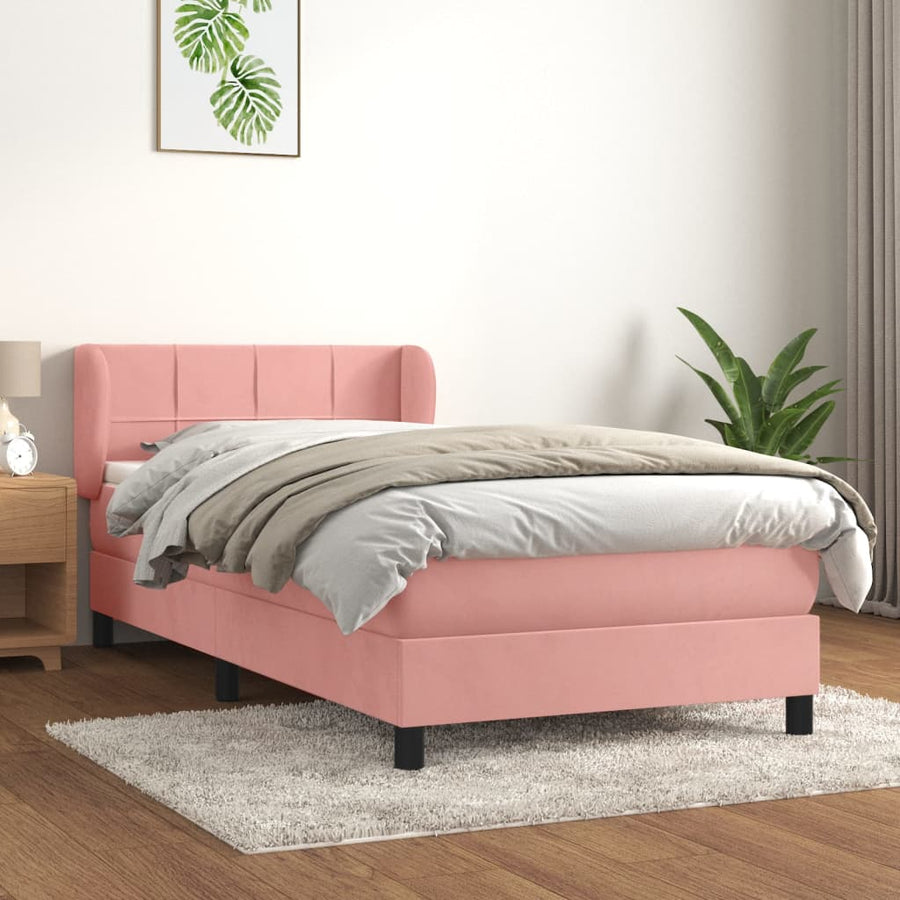 Boxspring Met Matras Fluweel Roze 90 x 190 cm Blok met vierkanten