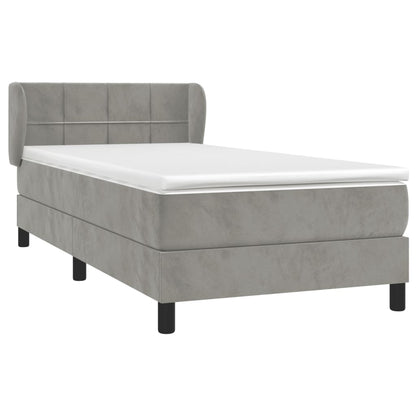 Boxspring Met Matras Fluweel Lichtgrijs 90 x 200 cm Blok met vierkanten