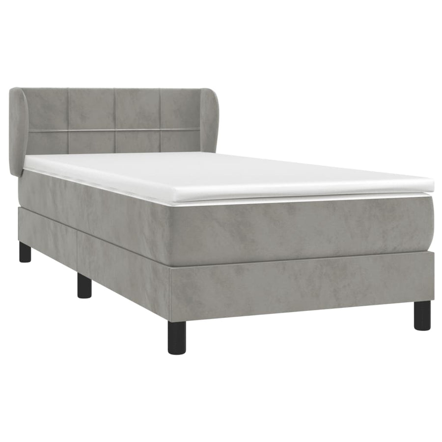 Boxspring Met Matras Fluweel Lichtgrijs 90 x 200 cm Blok met vierkanten