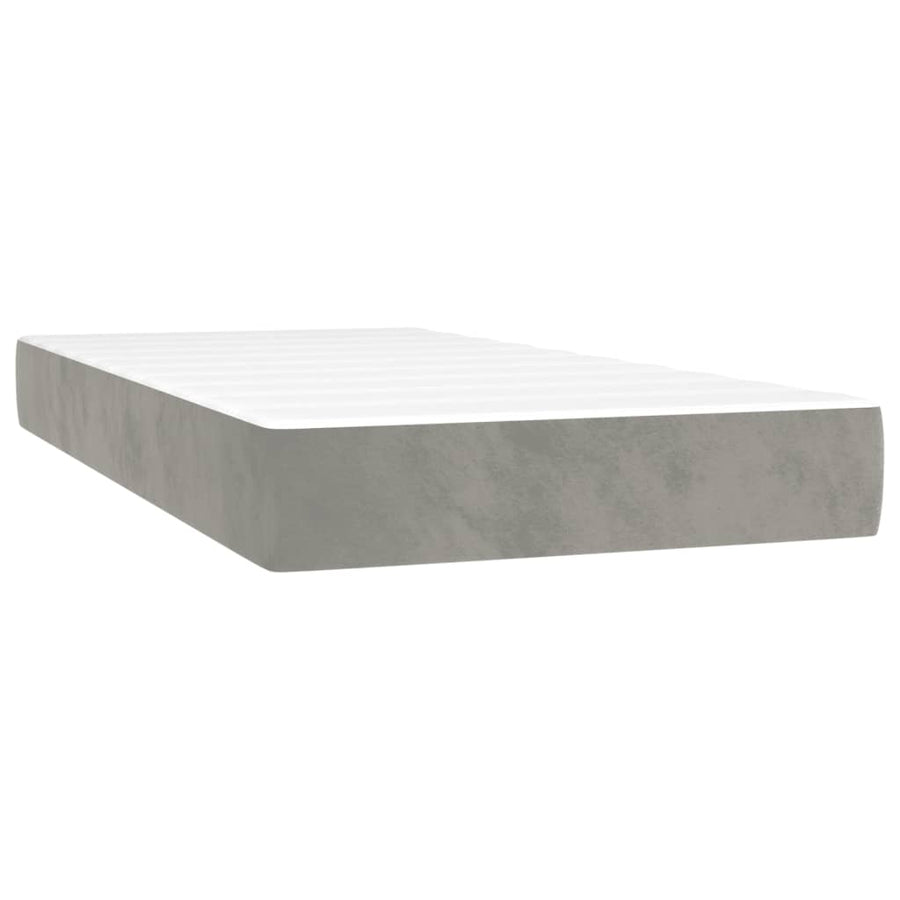 Boxspring Met Matras Fluweel Lichtgrijs 90 x 200 cm Blok met vierkanten