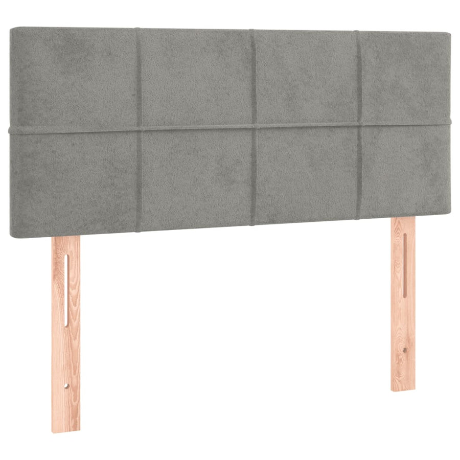Boxspring Met Matras Fluweel Lichtgrijs 90 x 200 cm Blok met vierkanten