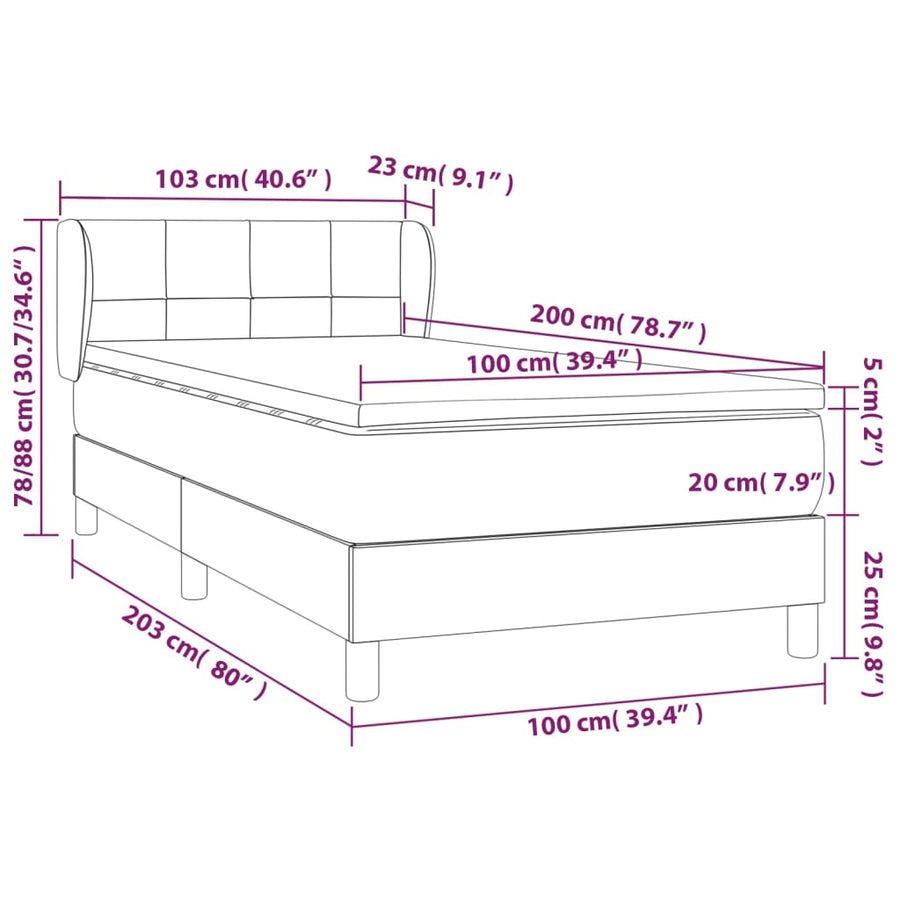 Boxspring Met Matras Fluweel Lichtgrijs 100 x 200 cm Blok met vierkanten